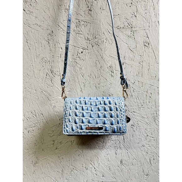BRAHMIN Minuette croc embossed leather phone crossbody bag wallet BLUE-Defective - Picture 7 of 15